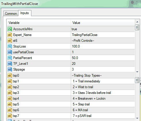 TrailingWithPartialClose.mq4 Expert Advisor